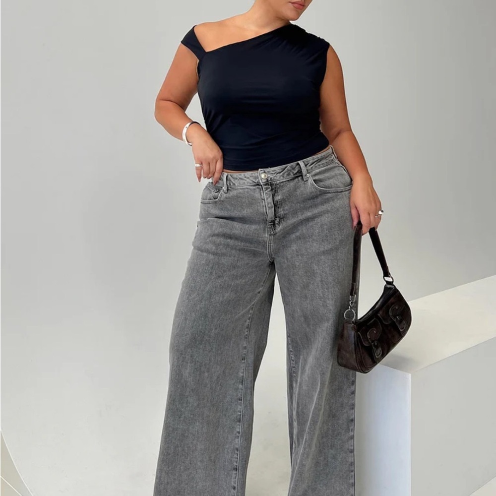 Princess Polly Gray Wide-Leg Flare Jeans